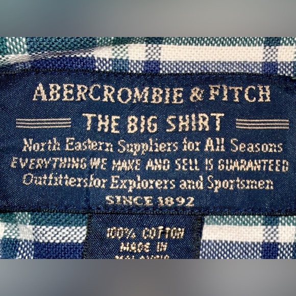 Abercrombie & Fitch The Big Shirt L Blue Green Plaid Cotton Button-Down - Picture 5 of 10